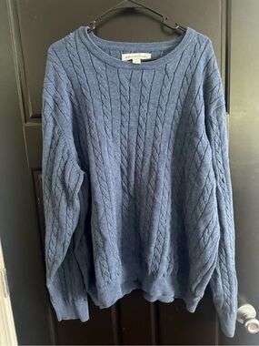 Amazon Essentials Heathered Slate Blue Cable-Knit Crewneck Sweater